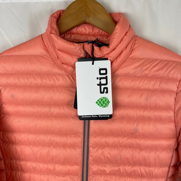 Stio Womens Pinion 800g Fill Down Puffer Sweater Jacket Pertex Coral Pink Size S - Picture 2 of 12